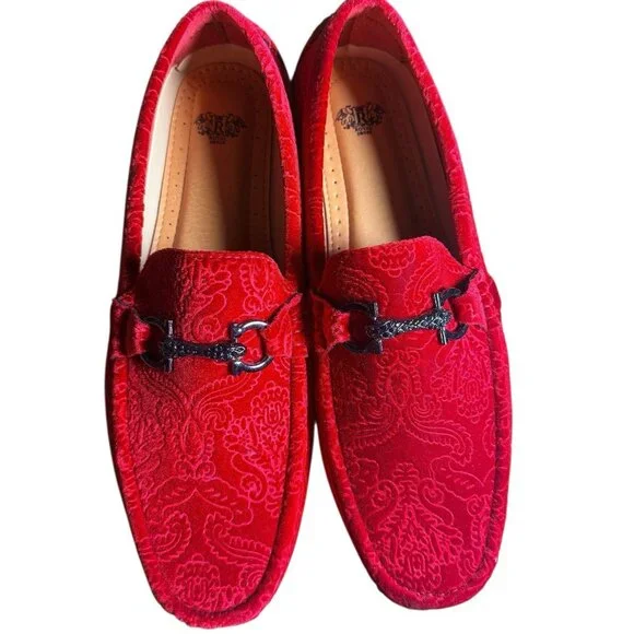 Royal Shoes Red Velvet Loafers Moccasins Men’s Size 11 Shoes New - Picture 3 of 6